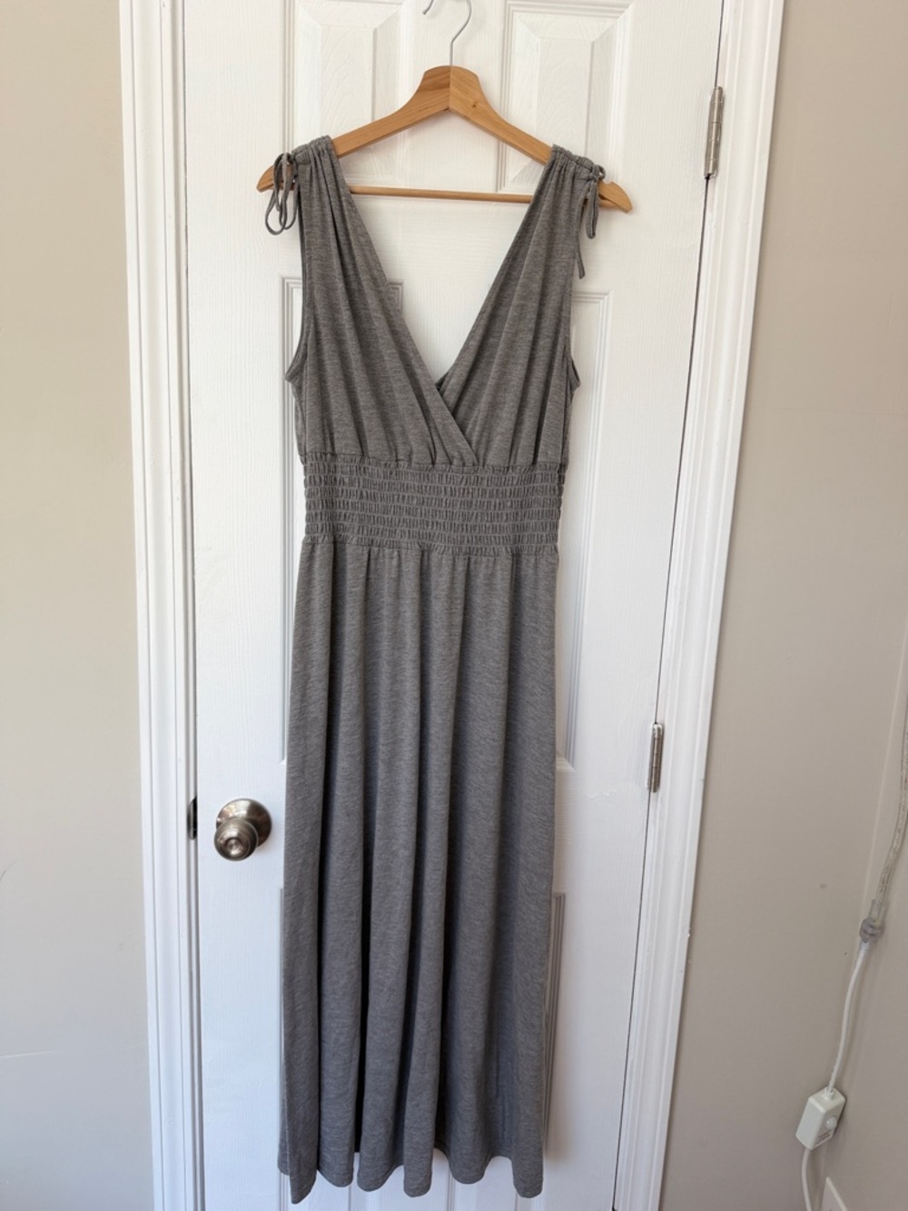 Just Love Grey Sleeveless V-Neck Maxi Dress with Tie Straps